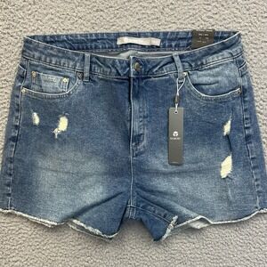 Tractr Brittany Women's Frayed Denim Shorts Sz 14/32 Destruction